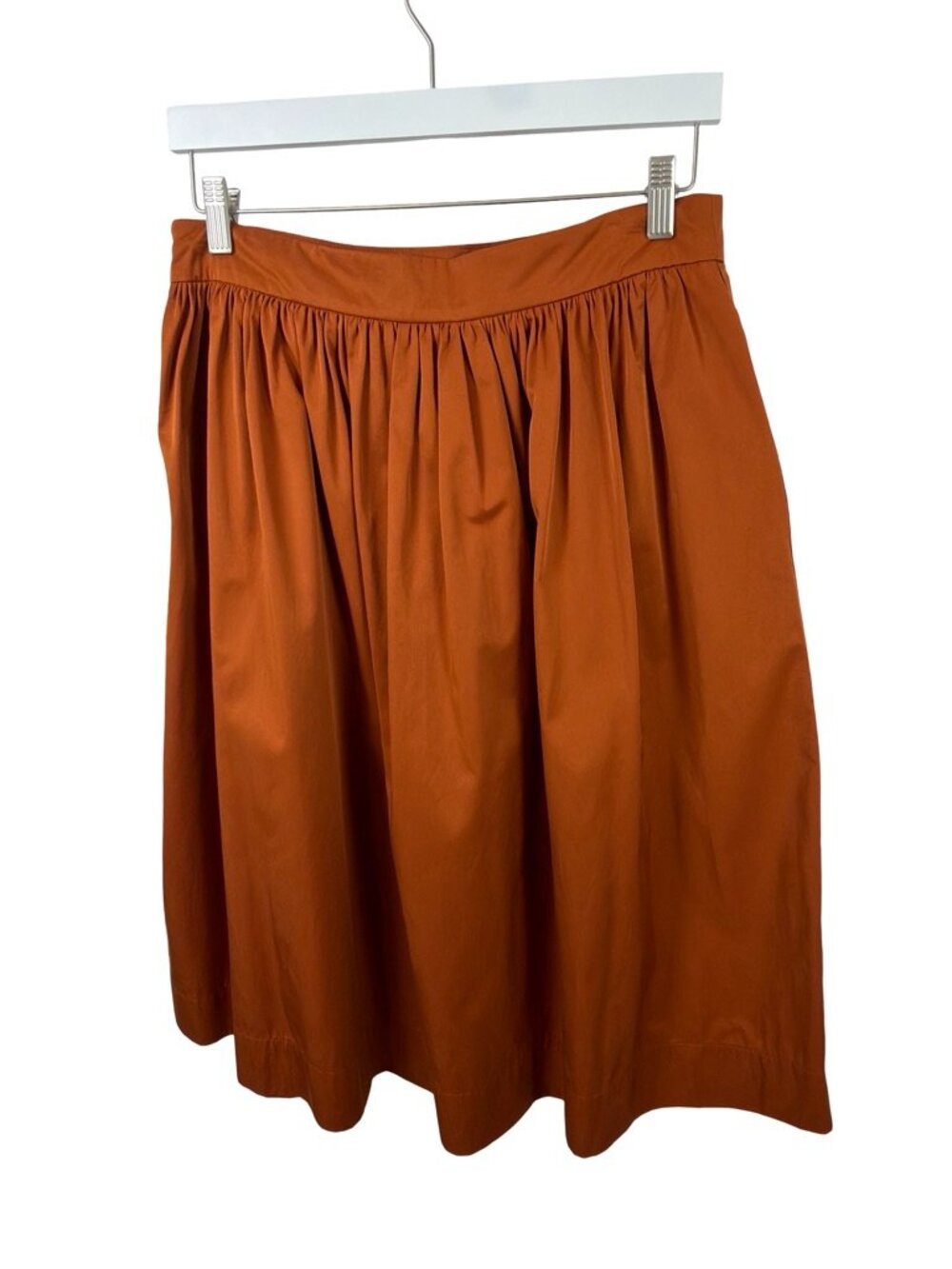 Zara Woman Burnt Orange Rust Gathered Midi Skirt Pockets Size L